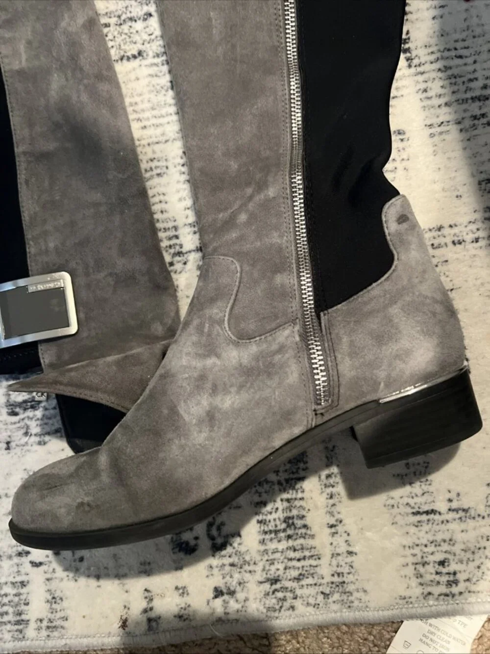 Calvin Klein Cylan Gray Faux Suede Stretch Panel Over Knee Boots 6.5 Women’s